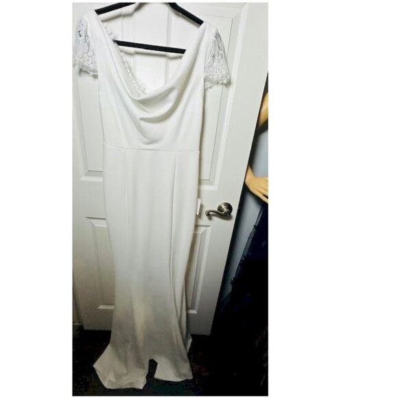 Lulus Forever Beloved White Lace Cap Sleeve Mermaid Maxi Dress Medium with Snag - Picture 1 of 14